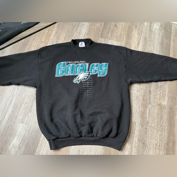 VTG Logo Athletic Philadelphia Eagles Sweatshirt Crewneck Pullover Black L XL - Picture 3 of 9
